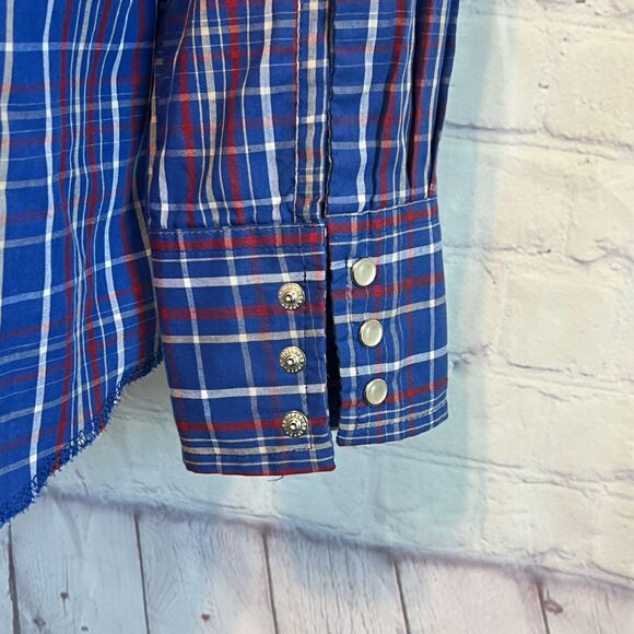 Wrangler Shirt Mens Size M Blue Plaid Western Pearl Snap Long Sleeve Cowboy - Picture 4 of 9